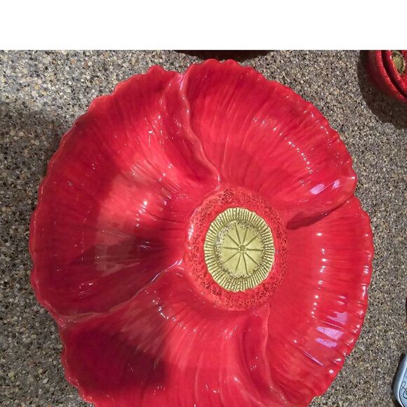 Rare Ambience Collections Nanette Vacher Fleur Rouge Red Set w/ 4 Part server - Picture 2 of 12